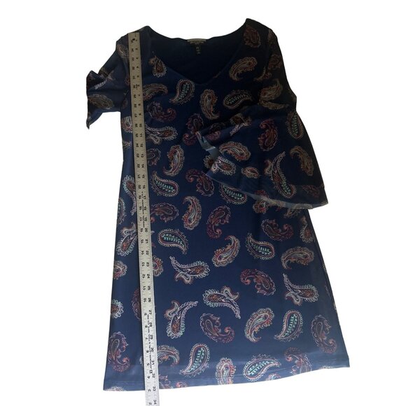 Allison Brittney Boho Paisley Dress With Bell Sleeves - Petite Small - Navy Blue - Picture 7 of 8